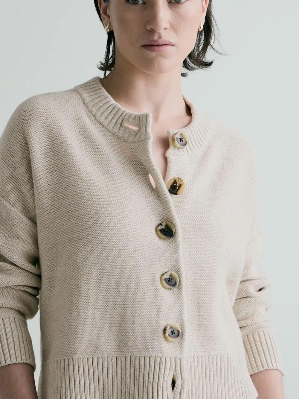 Quince Cream Button-Front Knit Cardigan 100% Organic Cotton Size S